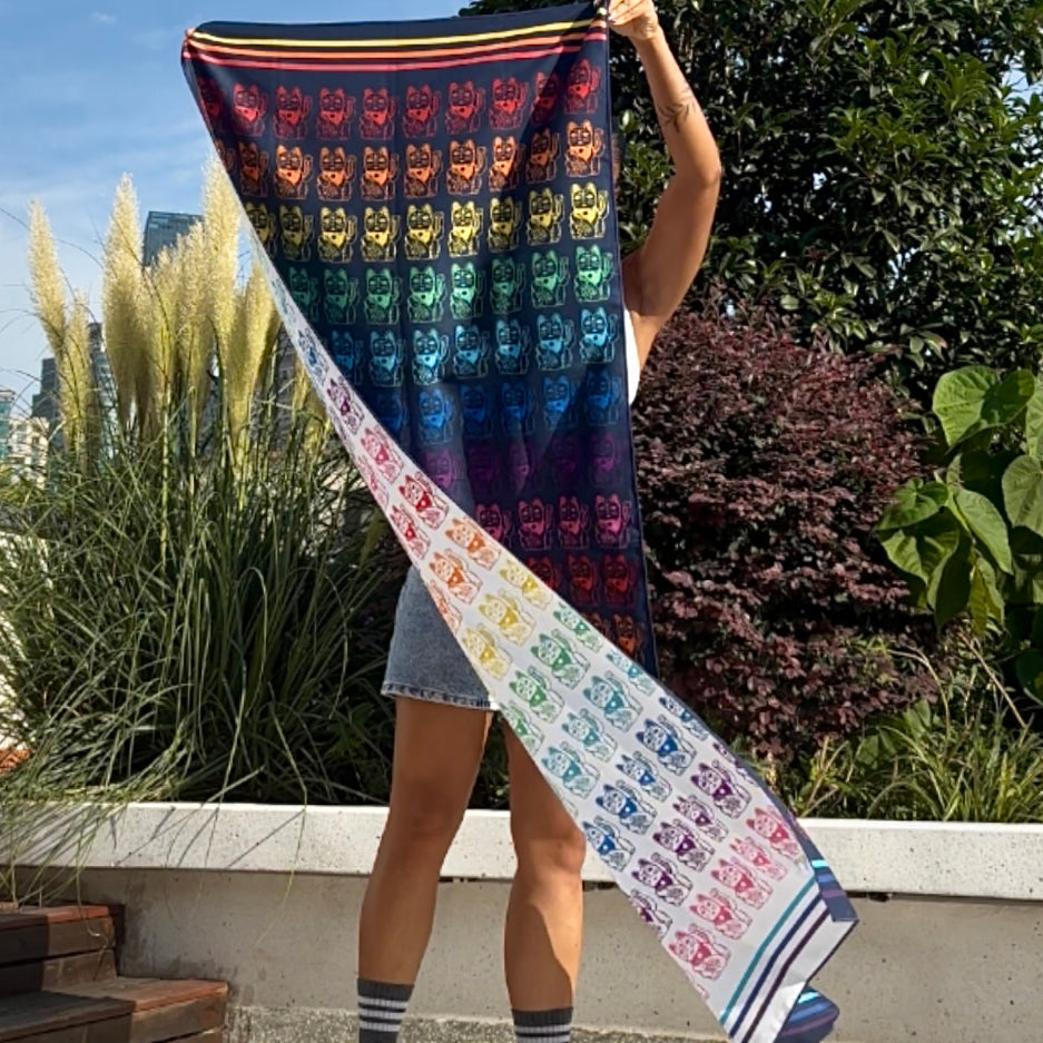 Lucky Cat Large Sports Towel (Rainbow)