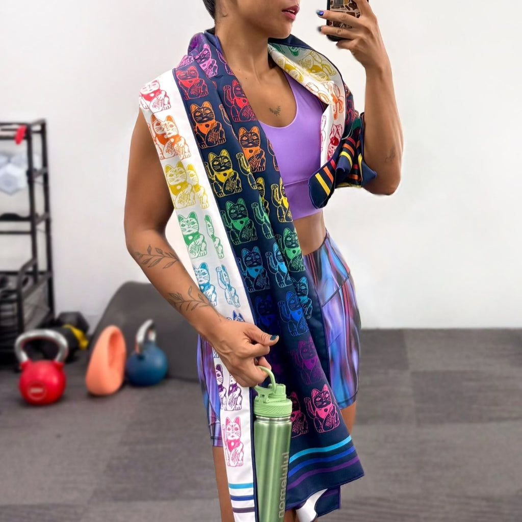 Lucky Cat Large Sports Towel (Rainbow)