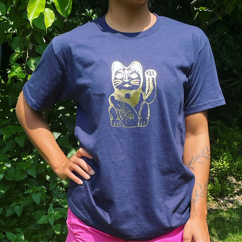 Navy Lucky Cat T shirt