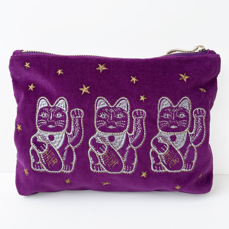 Lucky Cat Velvet Purse - Medium