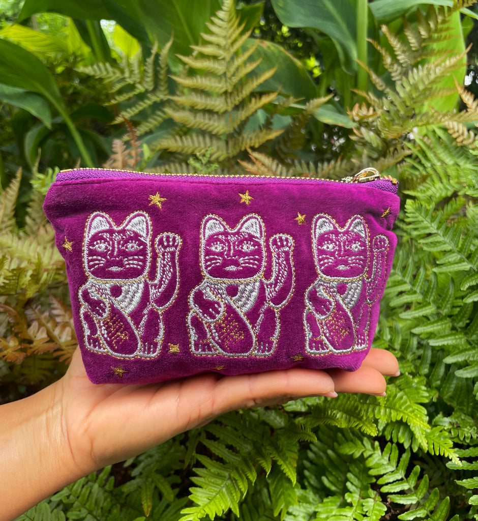 Lucky Cat Velvet Purse - Small